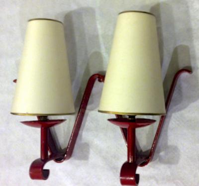 50s Set of 4 Two Lights Red Lacquered Sconces