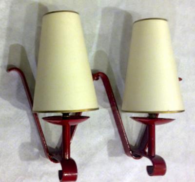 50s Set of 4 Two Lights Red Lacquered Sconces
