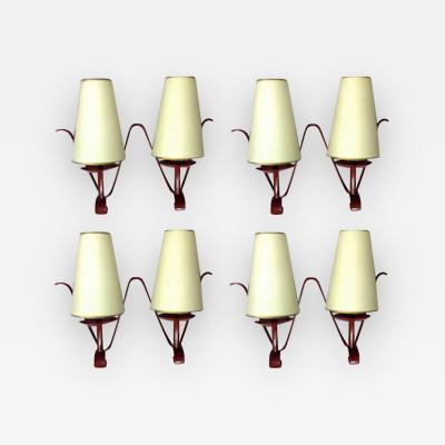50s Set of 4 Two Lights Red Lacquered Sconces