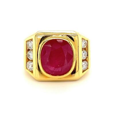 6 20 Carat GRS certified Ruby Mens Ring in 14k Yellow Gold