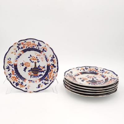 6 Auckland Pattern Ridgeway Ironstone Dinner Plates England circa 1835