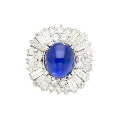 6 Carat Royal Blue No Heat Burma Star Sapphire and Diamond Halo Ring in Platinum