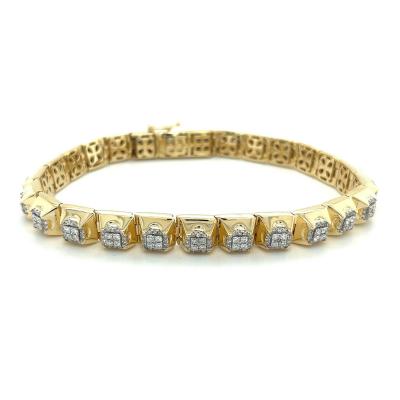 6 Carat TW 14K Solid Gold Mens Two Tone Square Shaped Diamond Link Bracelet