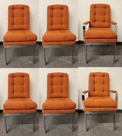 6 Chrome Base Milo Baughman Style Dining Chairs Mid Century Modern