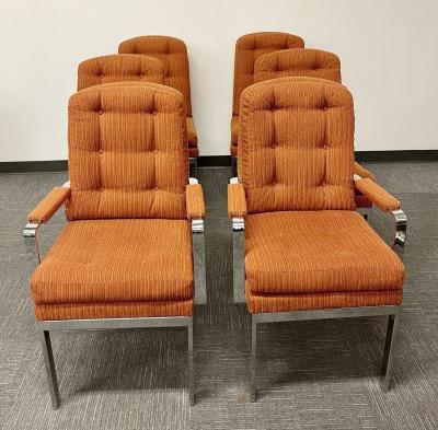 6 Chrome Base Milo Baughman Style Dining Chairs Mid Century Modern