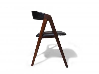 6 Danish A frame Walnut Dining Chairs in Original Black Vinyl