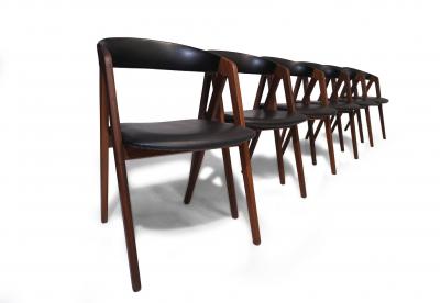 6 Danish A frame Walnut Dining Chairs in Original Black Vinyl