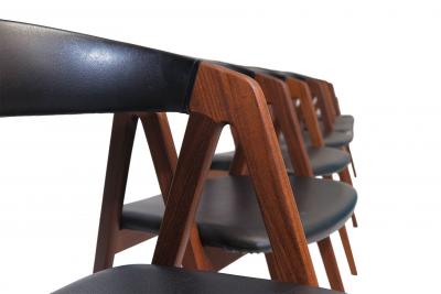 6 Danish A frame Walnut Dining Chairs in Original Black Vinyl