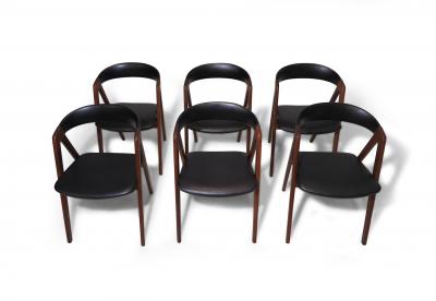 6 Danish A frame Walnut Dining Chairs in Original Black Vinyl