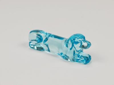 6 French Art Deco Dachshund Basset Hound Knife Rests Light Blue Glass 1930s