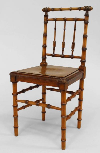 6 French Faux Bamboo Maple and Pine Side Chairs
