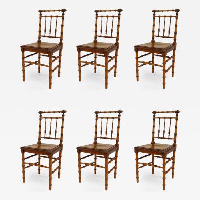 6 French Faux Bamboo Maple and Pine Side Chairs