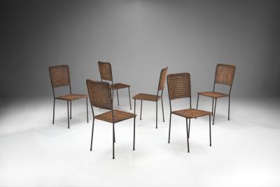 6 Iron and Rattan Chairs Brazil 1960s
