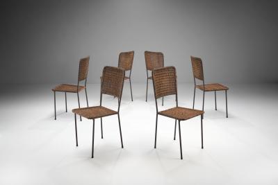 6 Iron and Rattan Chairs Brazil 1960s
