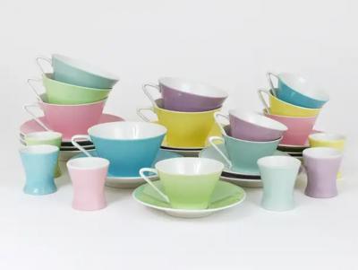 6 Midcentury Pastel Daisy Porcelain Coffee Cups Lilien Austria 1950s