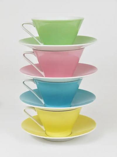 6 Midcentury Pastel Daisy Porcelain Coffee Cups Lilien Austria 1950s
