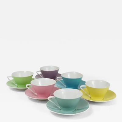 6 Midcentury Pastel Daisy Porcelain Coffee Cups Lilien Austria 1950s