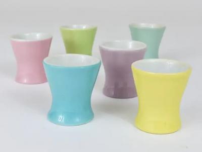 6 Midcentury Pastel Daisy Porcelain Egg Cups Lilien Austria 1950s