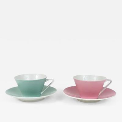 6 Midcentury Pastel Daisy Porcelain Espresso Coffee Cups Lilien Austria 1950s