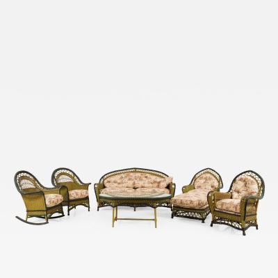 6 Pece American Art Deco Wicker Living Room Set