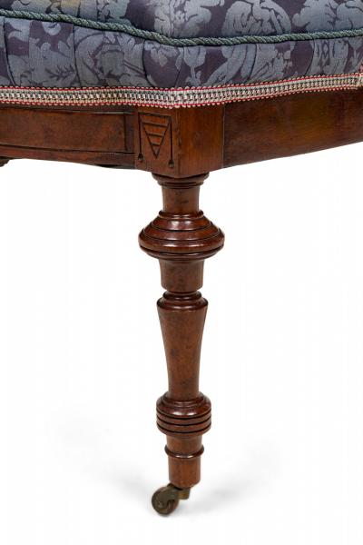 6 Piece Victorian Blue Tufted Damask Upholstered Mahogany Living Room Salon Set