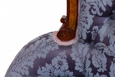 6 Piece Victorian Blue Tufted Damask Upholstered Mahogany Living Room Salon Set