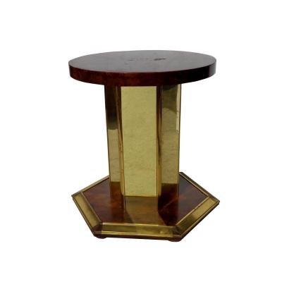 60 Henredon Round Brass Burl Wood Glass Top Center Dining Table hold