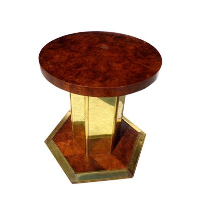 60 Henredon Round Brass Burl Wood Glass Top Center Dining Table hold