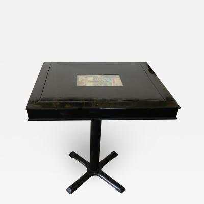 60s Black Lacquer Bistro Table With Asian Currency