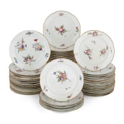 63 Piece Antique German Floral Porcelain Part Dinner Service