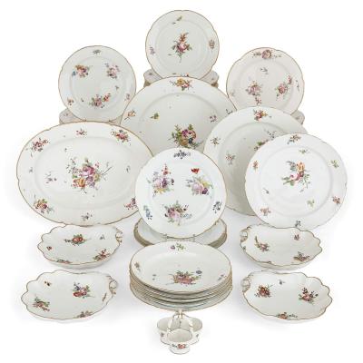 63 Piece Antique German Floral Porcelain Part Dinner Service