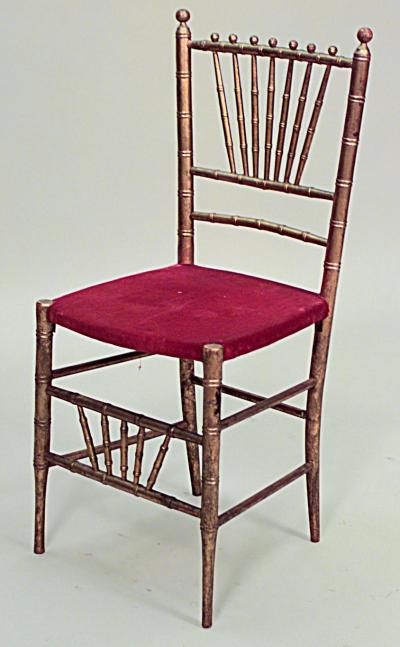 67 Gilt faux bamboo ballroom style side chairs with red velvet seat