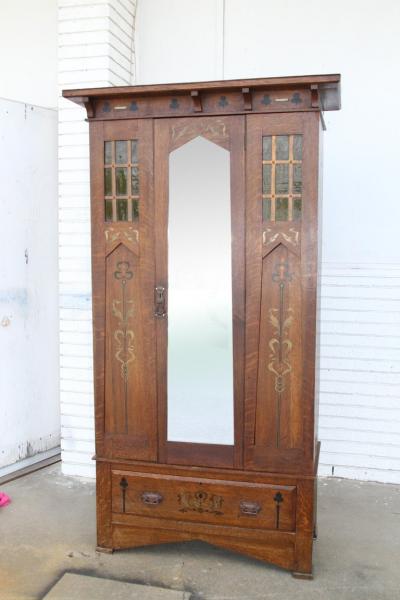 6FT Arts and Crafts Mission Oak Armoire