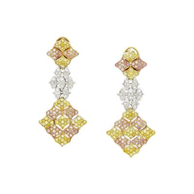 7 50 Carats Tricolor Diamond Drop Earrings in 18K White Yellow Rose Gold