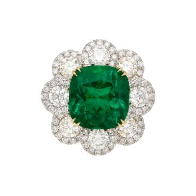 7 60 Carat Colombian Emerald GRS Certified Cushion Cut Minor Oil Diamond Ring