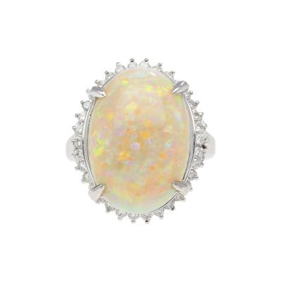 7 86 Carat Natural White Opal and Diamond Halo Platinum Ring