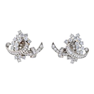 7 CARATS 1950S ARTSY DIAMOND CLUSTER PLATINUM CLIP EARRINGS