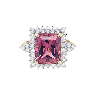 7 Carat Radiant Cut Tourmaline Ring with Round Diamond Halo in 18K Gold
