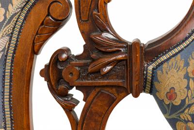 7 Piece American Victorian Upholstered Carved Mahogany Living Room Set