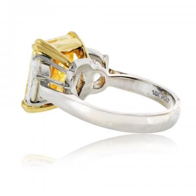 7 carat Radiant Cut Diamond Fancy Yellow Three Stone Diamond Engagement Ring