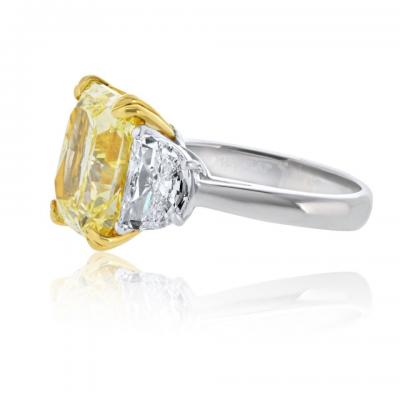 7 carat Radiant Cut Diamond Fancy Yellow Three Stone Diamond Engagement Ring