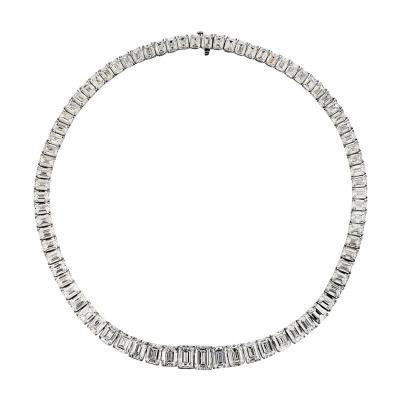 74cttw Emerald Cut GIA Diamond Tennis Necklace