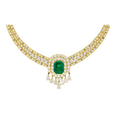 8 12 Carat Colombian Emerald Diamond Chandelier Regal Choker Necklace