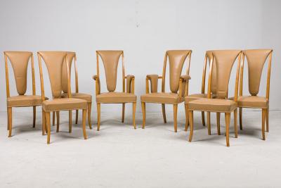 8 English Art Deco Maple High Back Dining Chairs