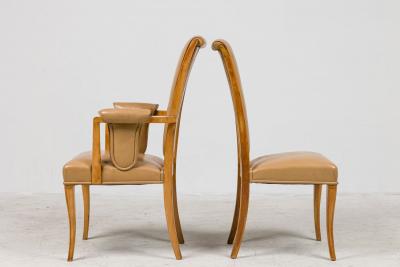 8 English Art Deco Maple High Back Dining Chairs