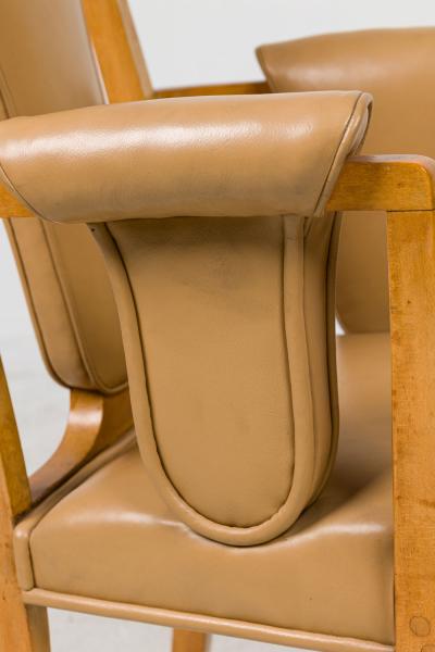 8 English Art Deco Maple High Back Dining Chairs