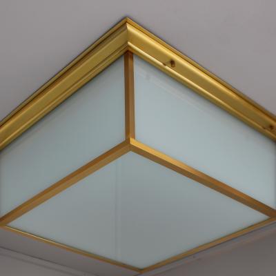 8 Large Fine French Mid Century Bronze Flush Mounts with Saint Gobain Glass