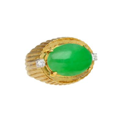 9 40 Carat Type A Fei Cui Jadeite Jade and Diamond Ring in Textured 18K Gold