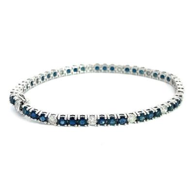 9 Carat Natural Blue Sapphire and Diamond Tennis Bracelet
