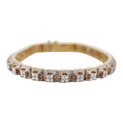 9 Carat Pave Diamond 14K Gold Mens Multi Link Square Bracelet